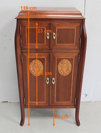  Mobiletto Piccolo in Mogano e Legno Pregiato, Periodo Art Nouveau - Inizio XX Secolo