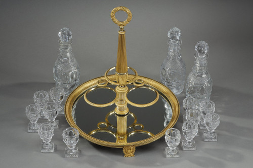 Servizio da liquore in bronzo dorato e cristallo molato del periodo Carlo X