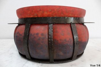  Large Marmorean Glass and Wrought Iron Cup, by Daum and Majorelle, Art Nouveau - Late 19th Century