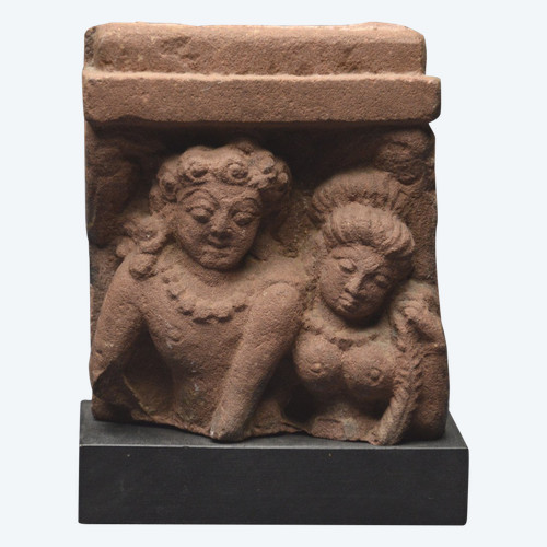 India, Medieval period, 10th - 12th century, Bust of Shiva and Parvati, Red sandstone