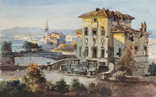 Belagerung von Rom 1849 Villa Ruiné Par Les Bombes, Aquarell