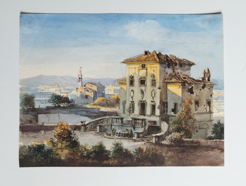 Belagerung von Rom 1849 Villa Ruiné Par Les Bombes, Aquarell