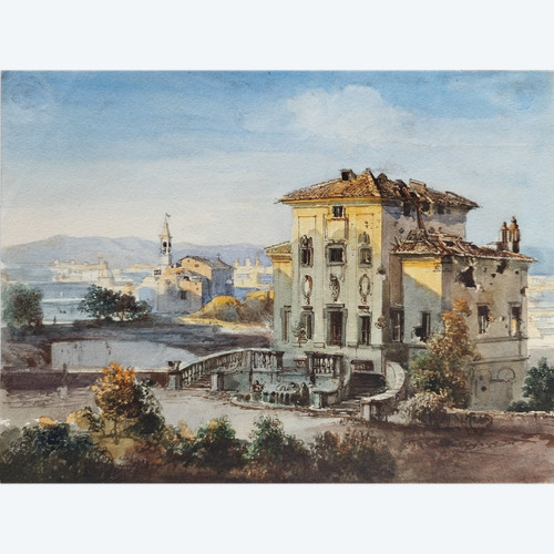 Belagerung von Rom 1849 Villa Ruiné Par Les Bombes, Aquarell