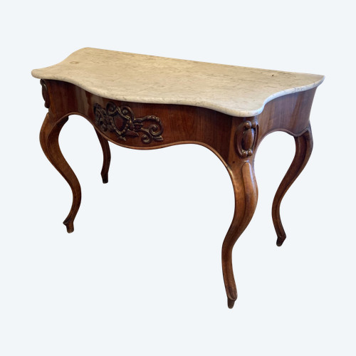 19th century walnut console with marble top