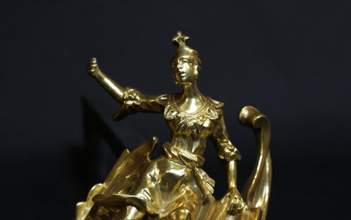 Pair of chiseled gilded bronze andirons