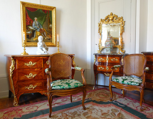 Sulpice Brizard : paire de fauteuils cannés d'époque Louis XV - estampillés