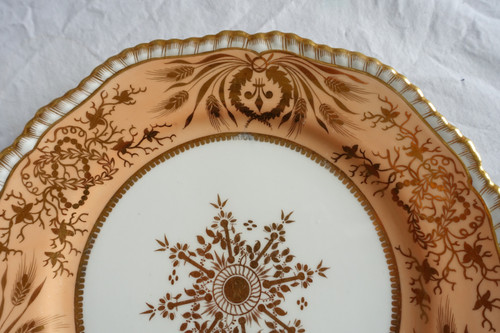 Manufacture Spode : paire d'assiettes à gâteaux en porcelaine mandarine & or - XIXe siècle vers 1820