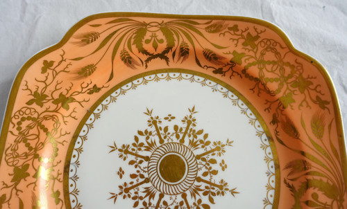 Manufacture Spode : paire d'assiettes à gâteaux en porcelaine mandarine & or - XIXe siècle vers 1820