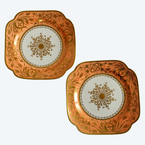 Manufacture Spode : paire d'assiettes à gâteaux en porcelaine mandarine & or - XIXe siècle vers 1820