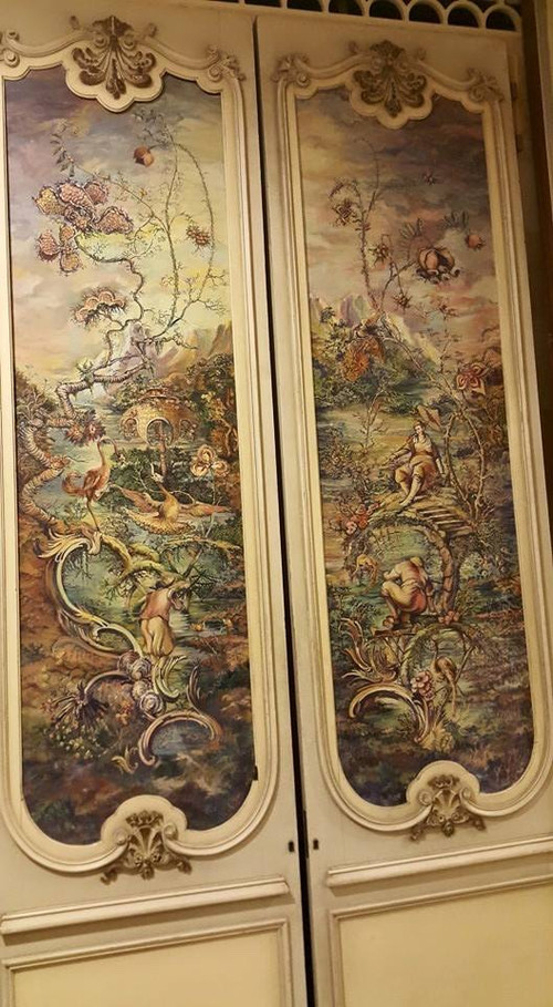 Doppia porta Vanteaux in legno intagliato e dipinto Fine XIX secolo