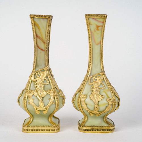 Une Paire De Petits Vases En Pâte De Verre Fin XIXè Siècle 