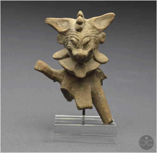 Messico, 450 - 750 d.C., cultura di Veracruz, fischietto rituale antropo-zoomorfo, terracotta