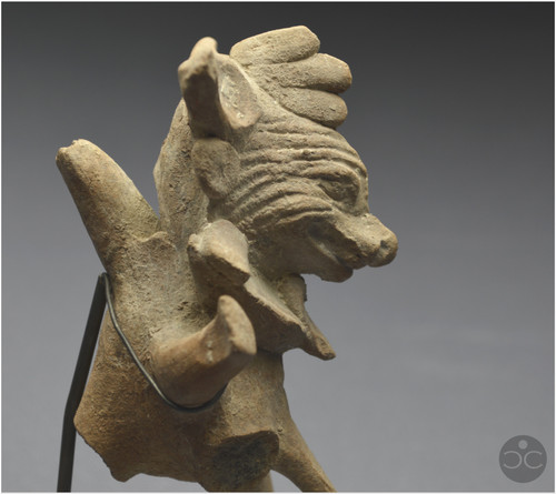 Messico, 450 - 750 d.C., cultura di Veracruz, fischietto rituale antropo-zoomorfo, terracotta