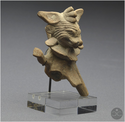 Messico, 450 - 750 d.C., cultura di Veracruz, fischietto rituale antropo-zoomorfo, terracotta