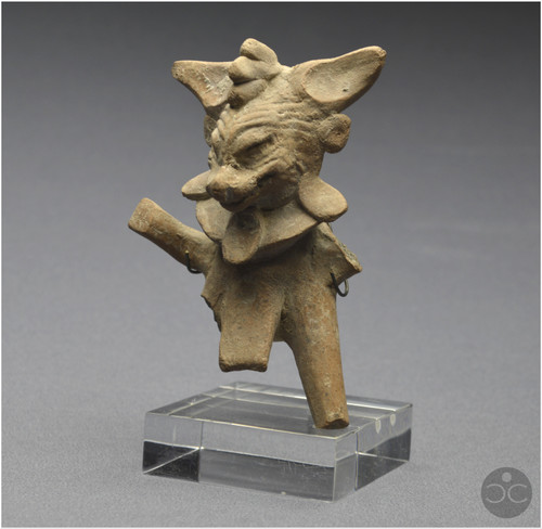 Messico, 450 - 750 d.C., cultura di Veracruz, fischietto rituale antropo-zoomorfo, terracotta