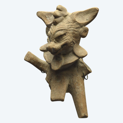 Messico, 450 - 750 d.C., cultura di Veracruz, fischietto rituale antropo-zoomorfo, terracotta