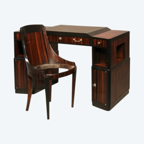Bureau et son fauteuil, d'époque Art déco attribué à Lucie Renaudot en ébène de Macassar