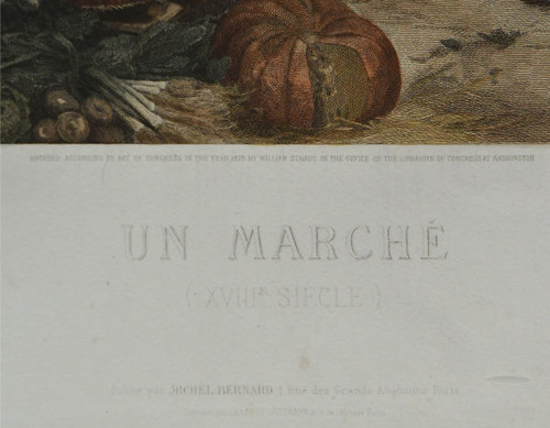 Alphonse Lamotte color print after Emile Bayard "Un marché" ("A market")
