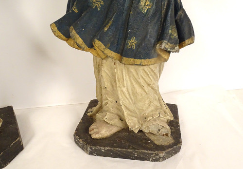 Paire statues orants anges bois sculpté polychrome retable XVIIIème siècle