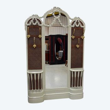 Bedeutende cremefarbene Wandgarderobe, mit Spiegel und Cannage, Louis XVI-Geschmack - 1900