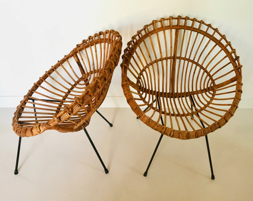 Ein Paar Rattan-Schalensessel, die Franco Albini zugeschrieben werden, Italien 60er Jahre