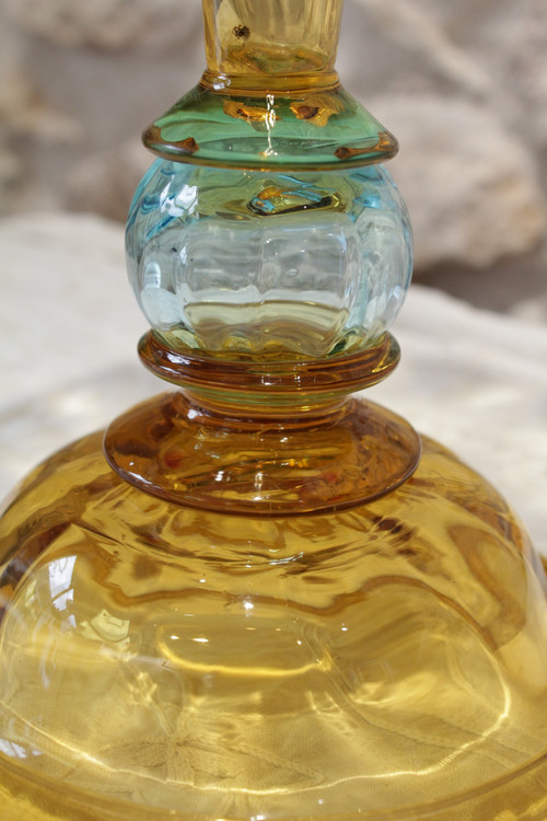 Yellow and blue glass vase from the Portieux crystal glassworks, late 19th century