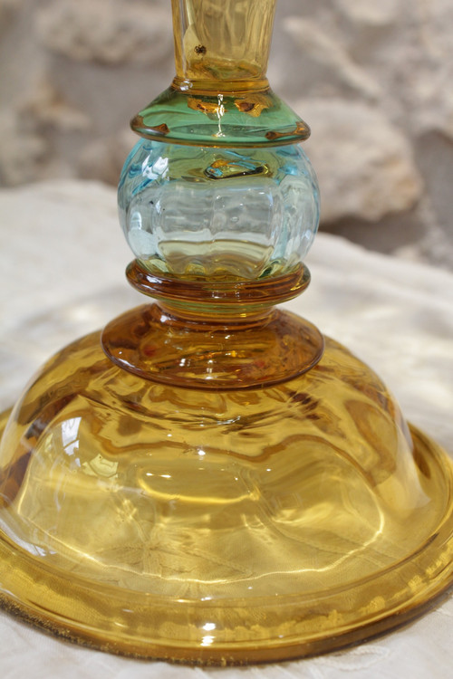 Yellow and blue glass vase from the Portieux crystal glassworks, late 19th century