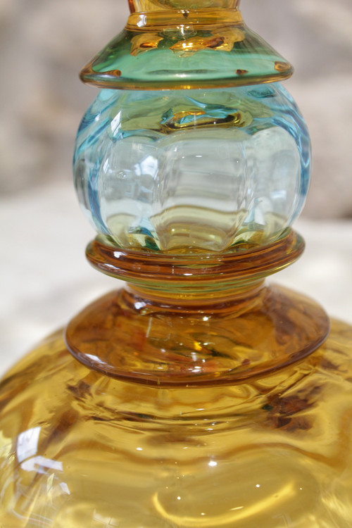 Yellow and blue glass vase from the Portieux crystal glassworks, late 19th century