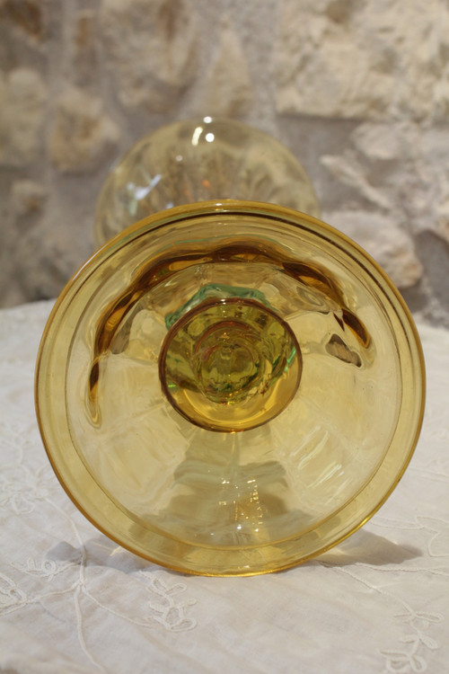 Yellow and blue glass vase from the Portieux crystal glassworks, late 19th century