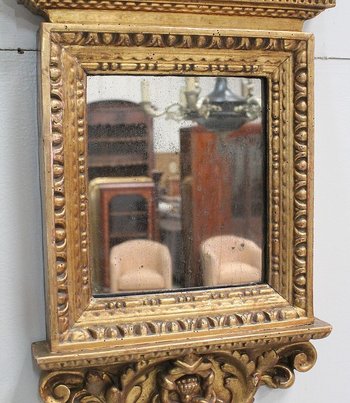 Small Golden Wood Mirror With Winged Animal Decorations - Late 19th Century