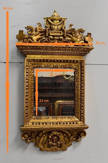 Small Golden Wood Mirror With Winged Animal Decorations - Late 19th Century