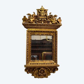 Small Golden Wood Mirror With Winged Animal Decorations - Late 19th Century