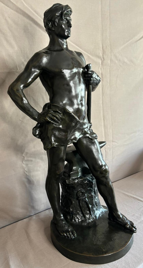 Statue en bronze jeune forgeron, Georges Bareau (1866-1931)  fondeur "F. BARBEDIENNE" Paris