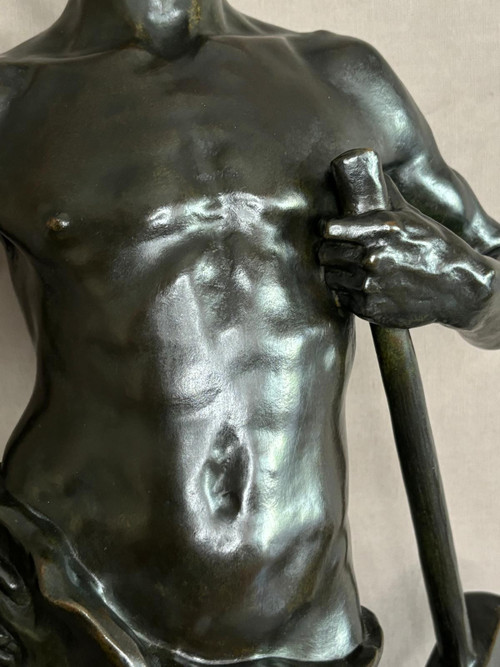 Statue en bronze jeune forgeron, Georges Bareau (1866-1931)  fondeur "F. BARBEDIENNE" Paris