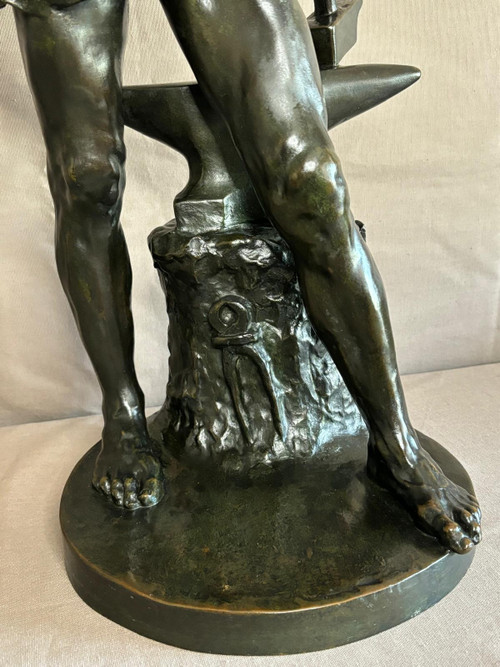 Statue en bronze jeune forgeron, Georges Bareau (1866-1931)  fondeur "F. BARBEDIENNE" Paris