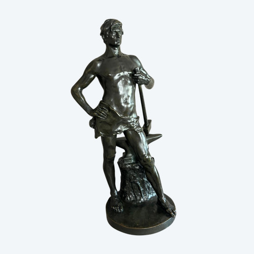 Statue en bronze jeune forgeron, Georges Bareau (1866-1931)  fondeur "F. BARBEDIENNE" Paris
