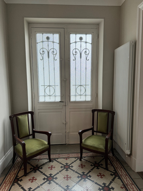 Coppia di poltrone Art Nouveau in mogano