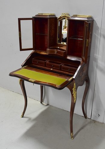 Petit Secrétaire Bonheur du Jour, en Placage de Palissandre de Rio, époque Napoléon III - XIXe