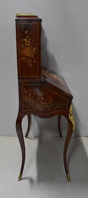 Petit Secrétaire Bonheur du Jour, en Placage de Palissandre de Rio, époque Napoléon III - XIXe
