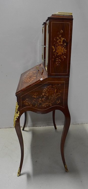 Petit Secrétaire Bonheur du Jour, en Placage de Palissandre de Rio, époque Napoléon III - XIXe