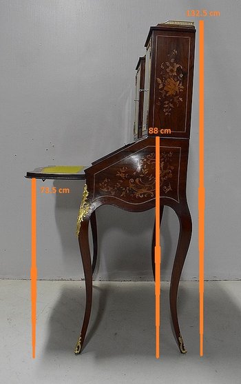 Petit Secrétaire Bonheur du Jour, en Placage de Palissandre de Rio, époque Napoléon III - XIXe