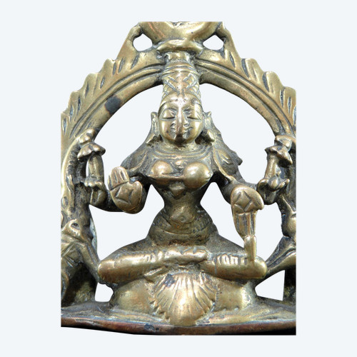 Inde, XIXème Siècle, Autel à Suspendre En Bronze Dédié à La Déesse Lakshmi Aux éléphants. 