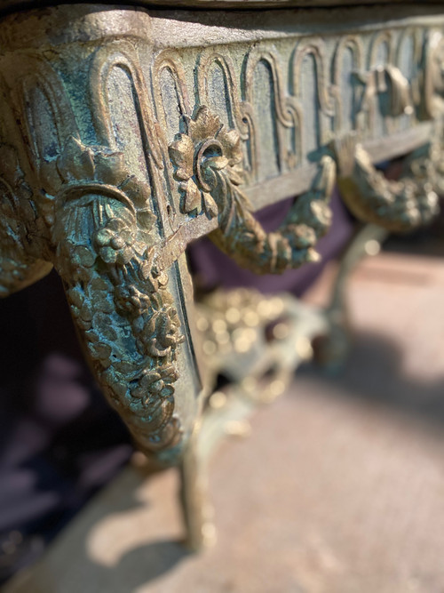 Console di transizione Luigi XV del XVIII secolo con marmo originale