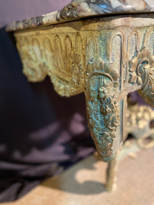 Console di transizione Luigi XV del XVIII secolo con marmo originale