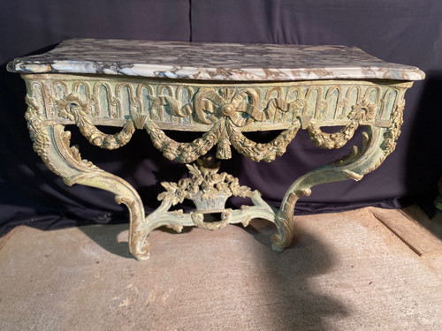 Console di transizione Luigi XV del XVIII secolo con marmo originale