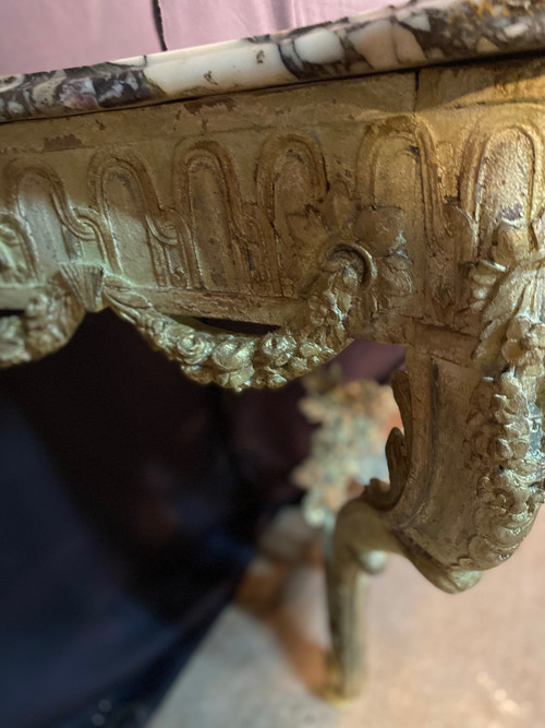 Console di transizione Luigi XV del XVIII secolo con marmo originale