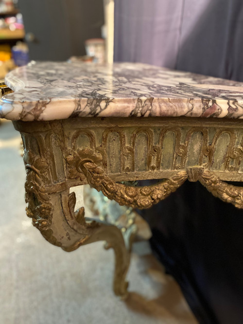Console di transizione Luigi XV del XVIII secolo con marmo originale