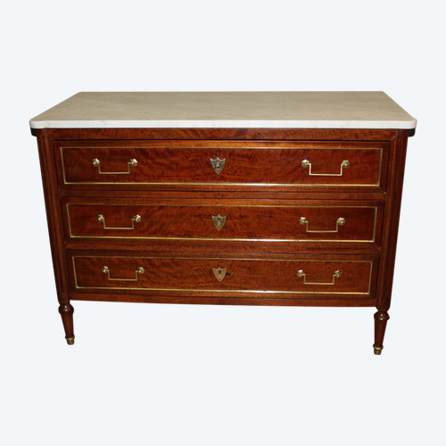 Commode Louis XVI En Acajou Et Laiton Début XIX