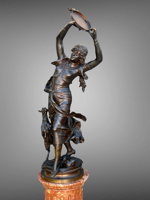 BRONZE "AUGUSTE MOREAU 1834" ORIENTAL DANCER 97 CM HIGH ROTATING BASE