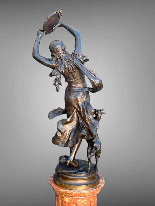 BRONZE "AUGUSTE MOREAU 1834" ORIENTAL DANCER 97 CM HIGH ROTATING BASE